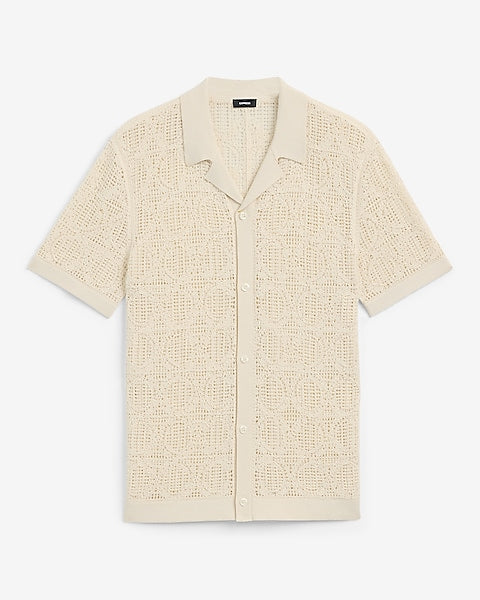 Textured Geo Crochet Cotton Short Sleeve Shirt