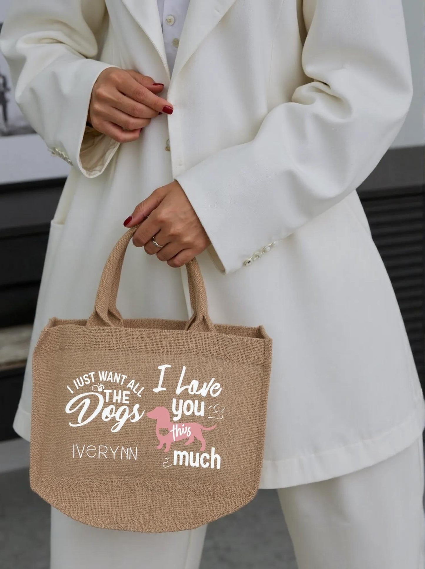 I Love You Dogs Reusable Jute Burlap Tote Bags