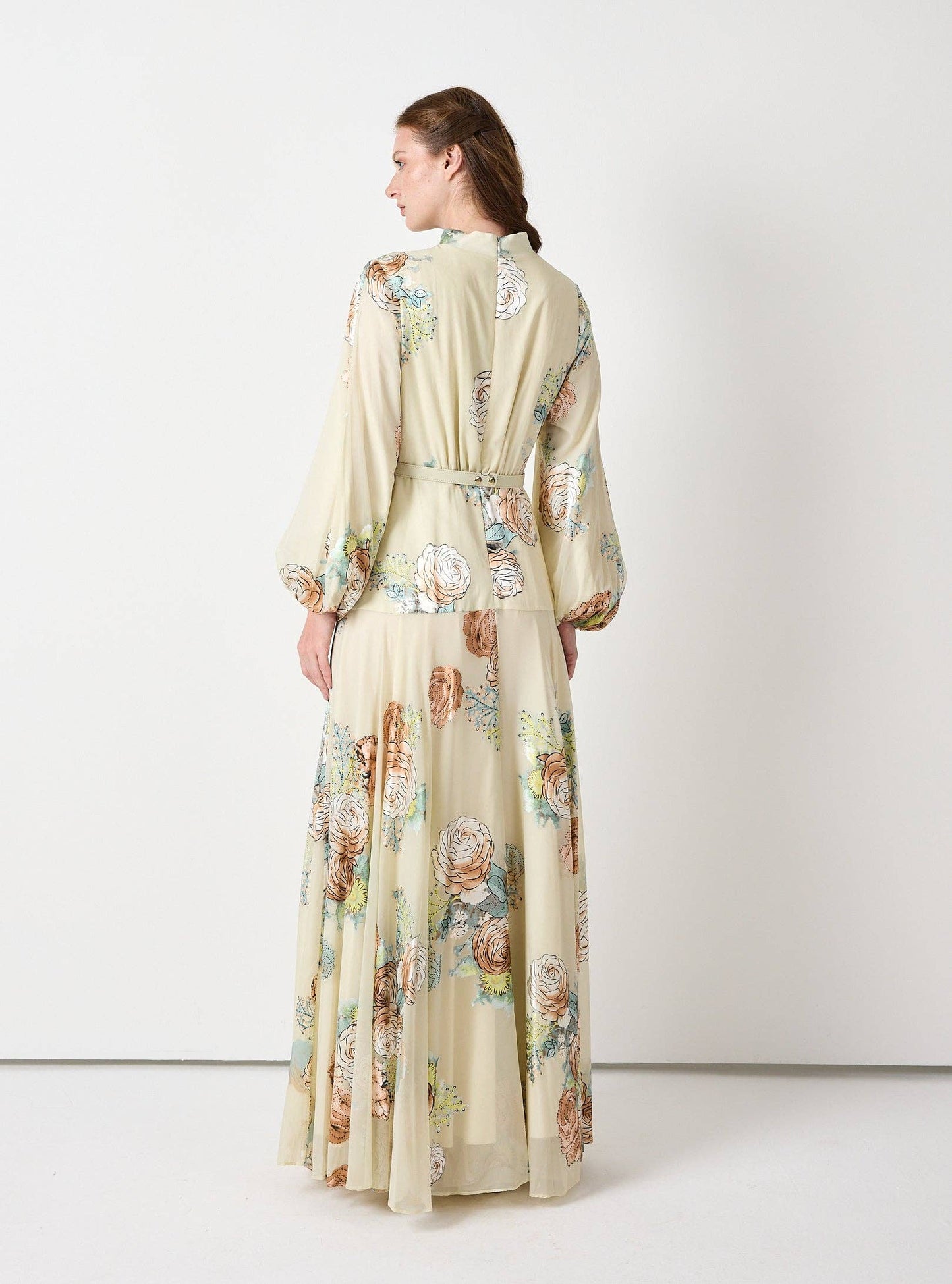 Wholesale Floral Belted Devoré Velvet Effect Maxi Dress for Women