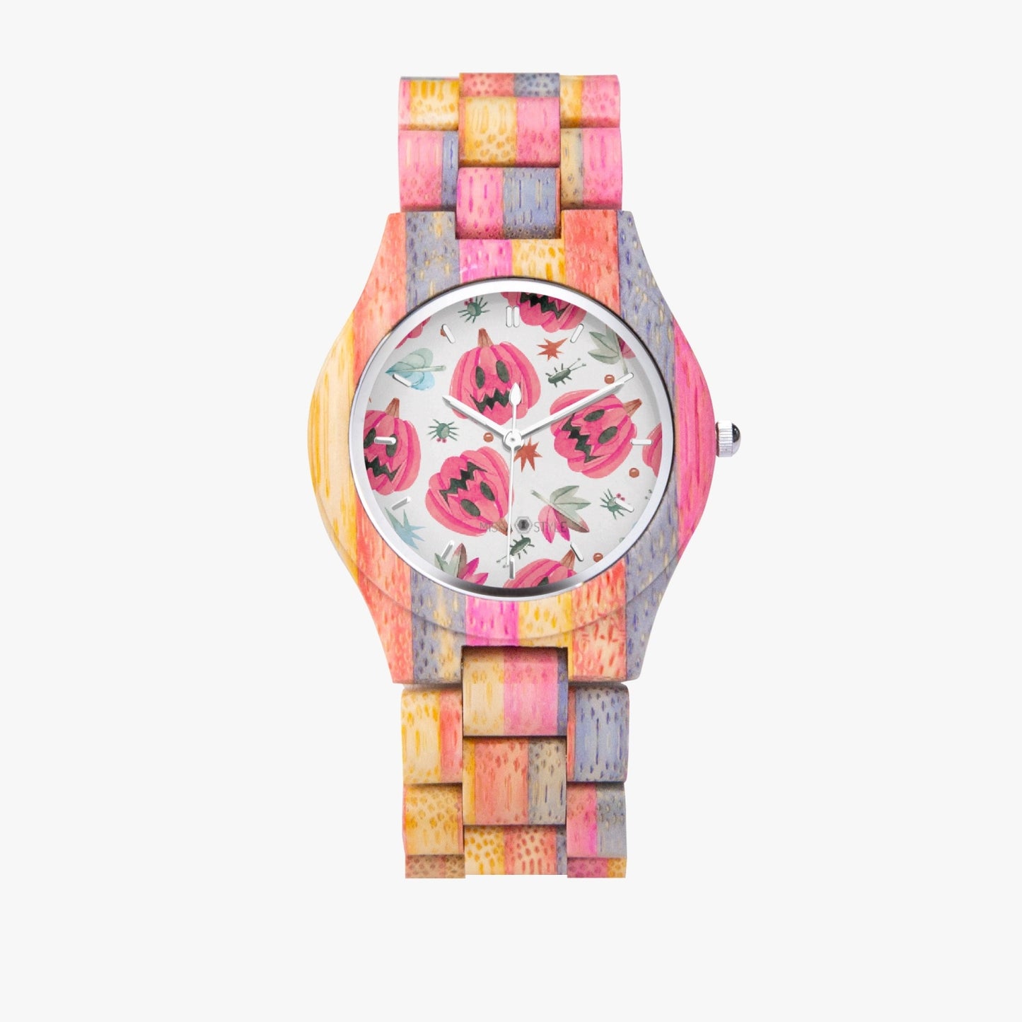 Halloween Camouflage Gray Pink Wooden Watch