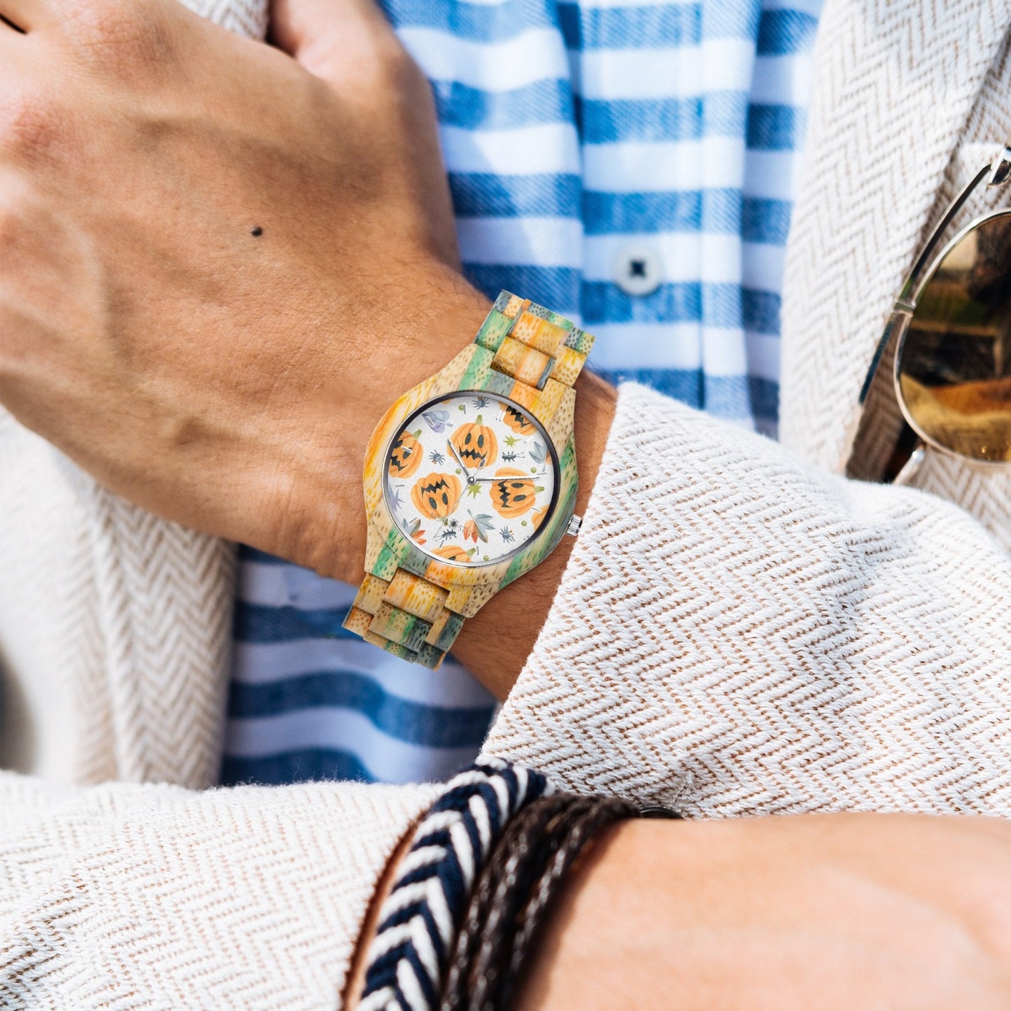Halloween Camouflage Green Blue Wooden Watch
