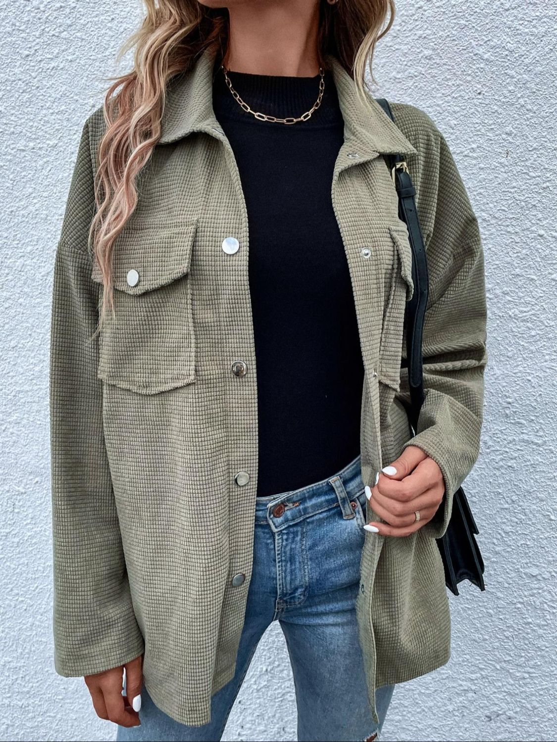 Snap Down Collared Luxury Shoulder Jacket