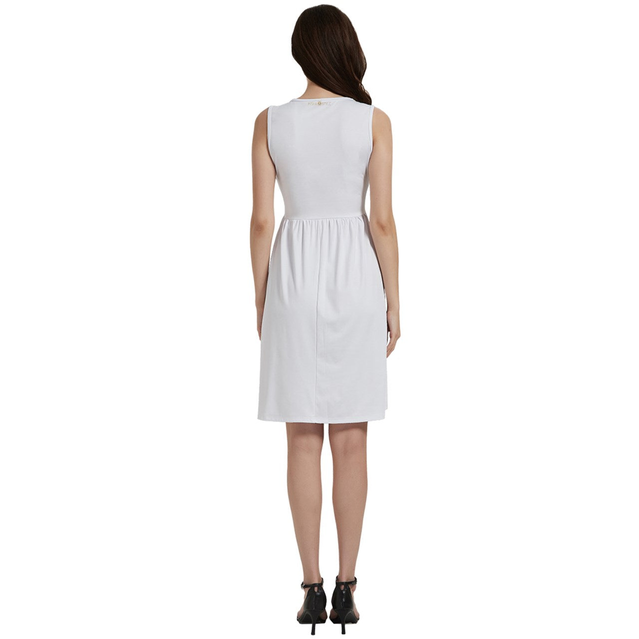 Gold buttons Sleeveless White Dress With Pocket