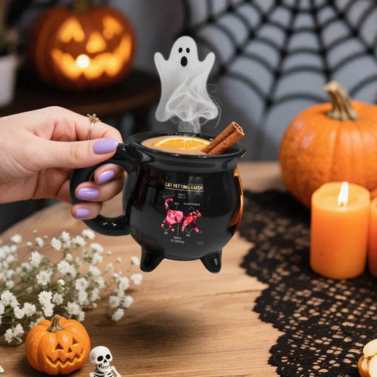 13OZ CAT PETTING GUIDE Cauldron Mug With Handle - IVORYNN