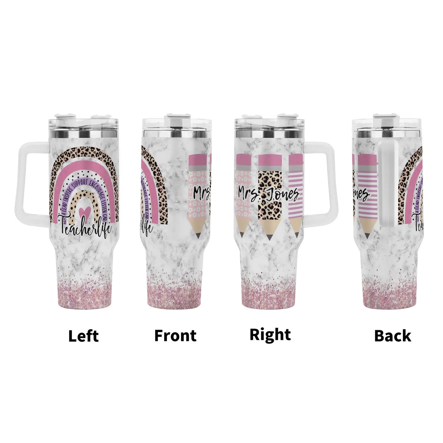 MRS JONES 40oz Stainless Steel Tumbler With White Handle and Straw