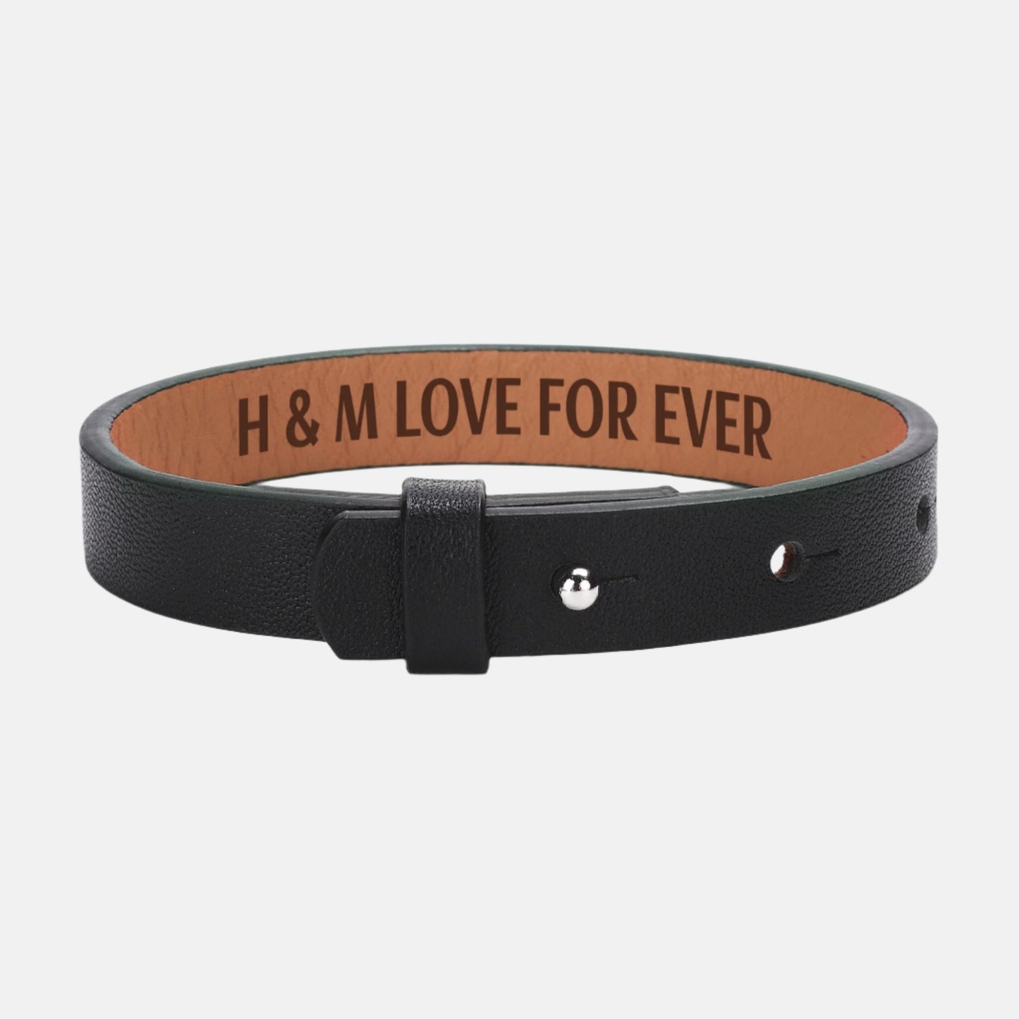 M&H Engraved Black Leather Bracelet