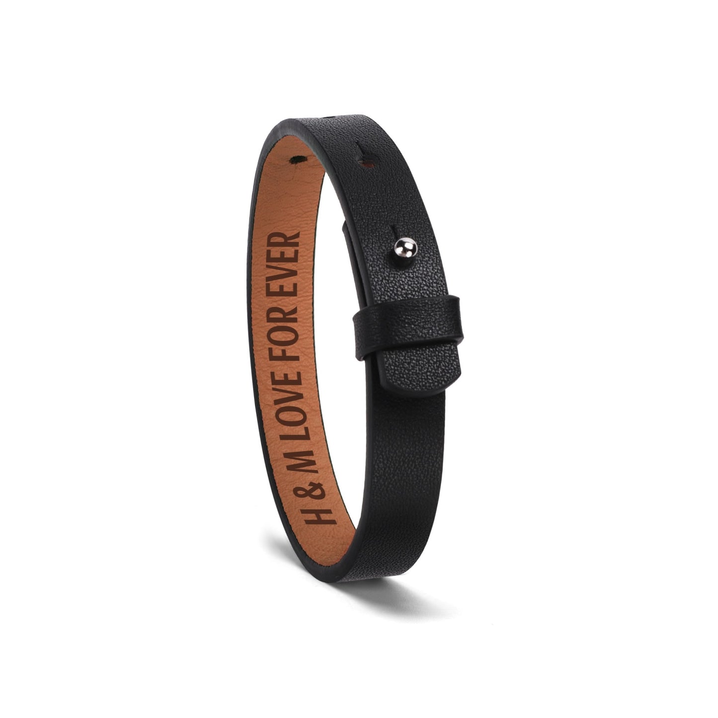 M&H Engraved Black Leather Bracelet