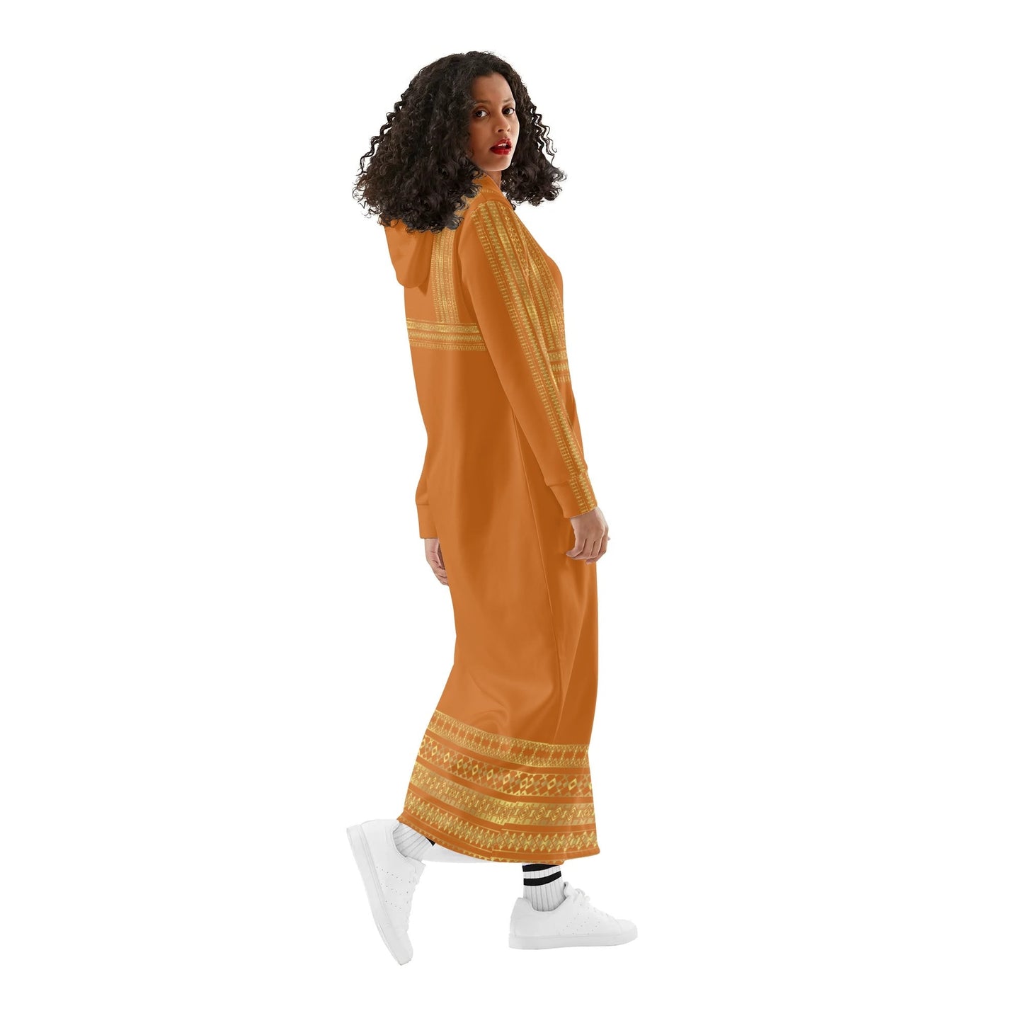 Velvet Casual Copper Long Hoodie Dress