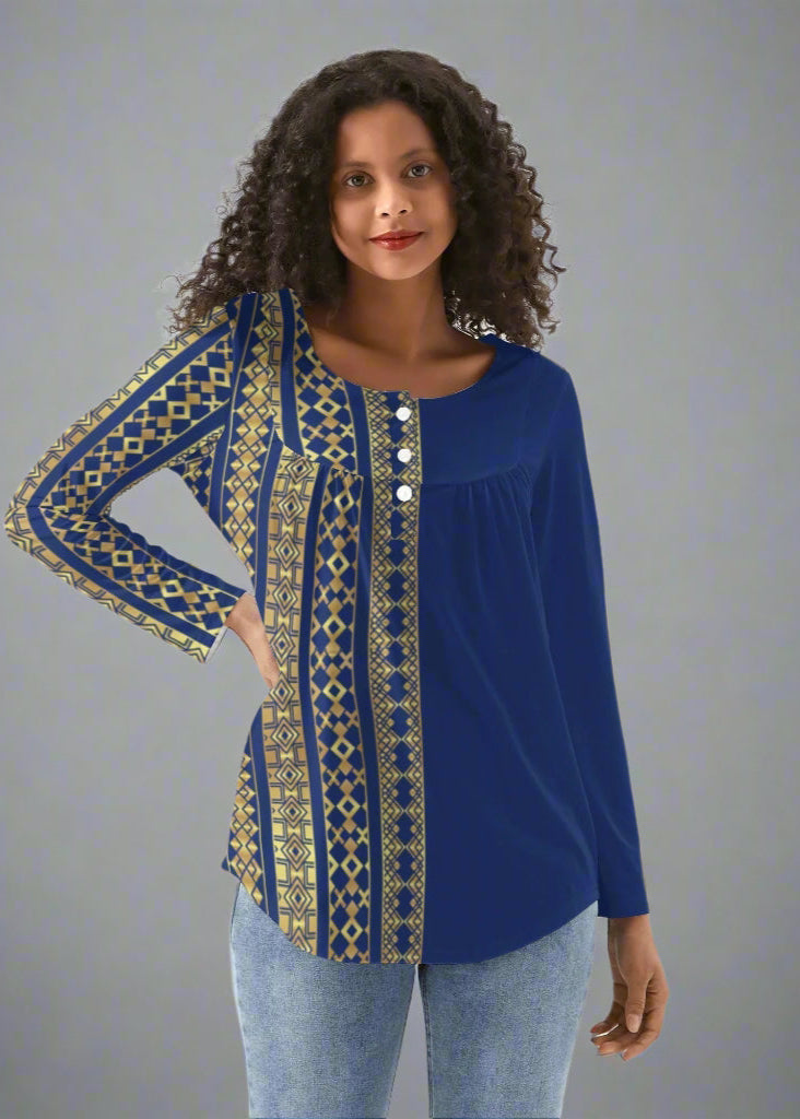 Babydoll Pattern Cool Black Casual Neck Top