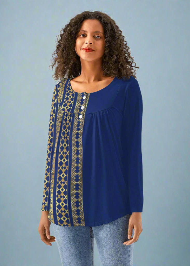 Babydoll Pattern Cool Black Casual Neck Top