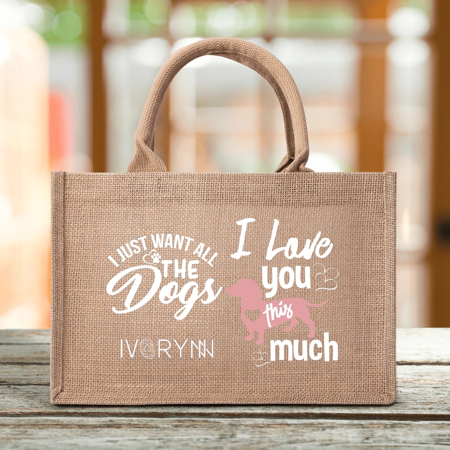 I Love You Dogs Reusable Jute Burlap Tote Bags