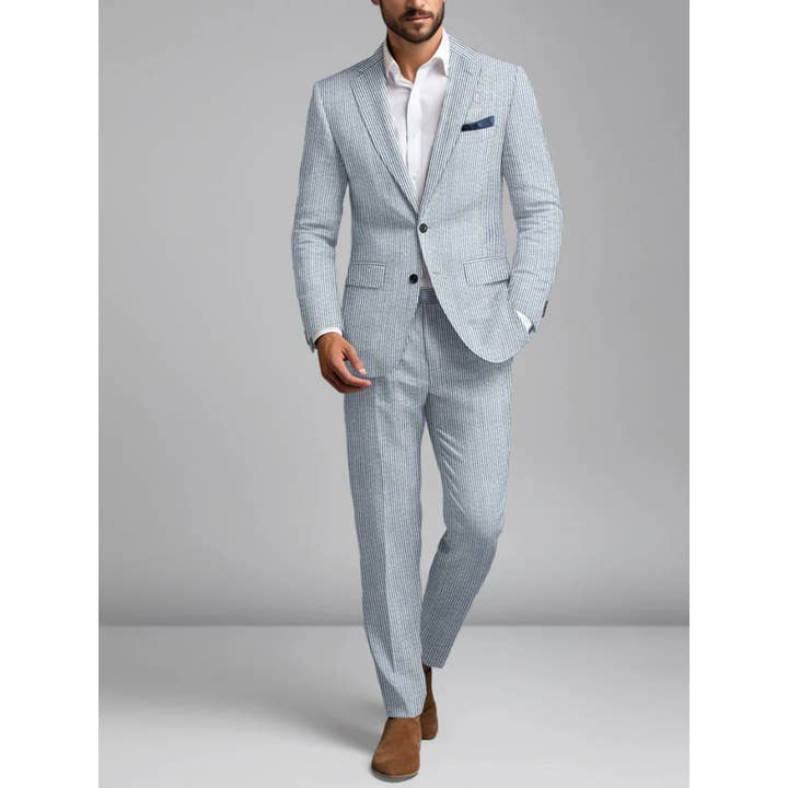 Ferrecci Men's Tan Slim Fit Two-Button Seersucker Suit Set for Formal Occasions