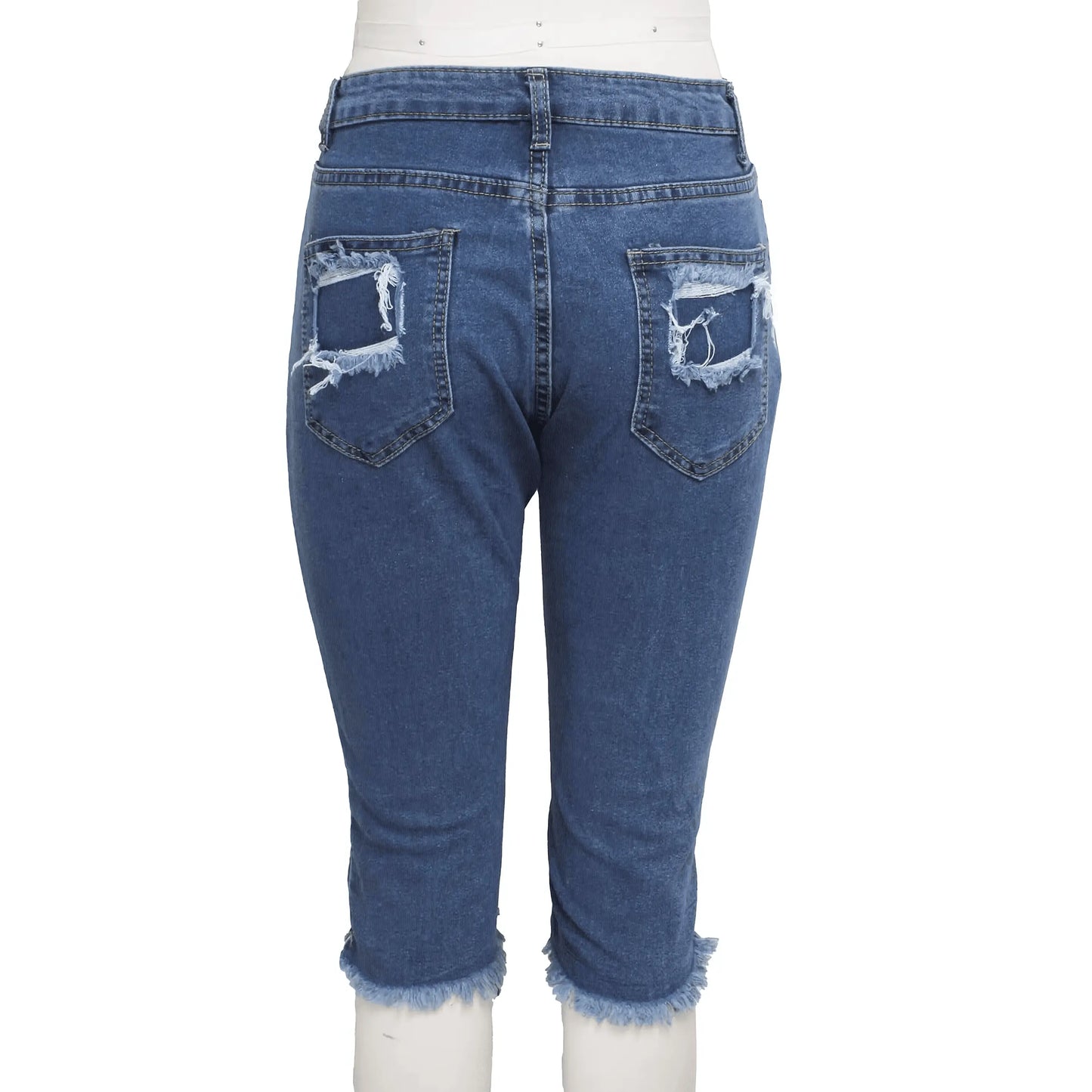 2 PCS Ripped High Waist Stretchy Knee Length Denim - IVORYNN