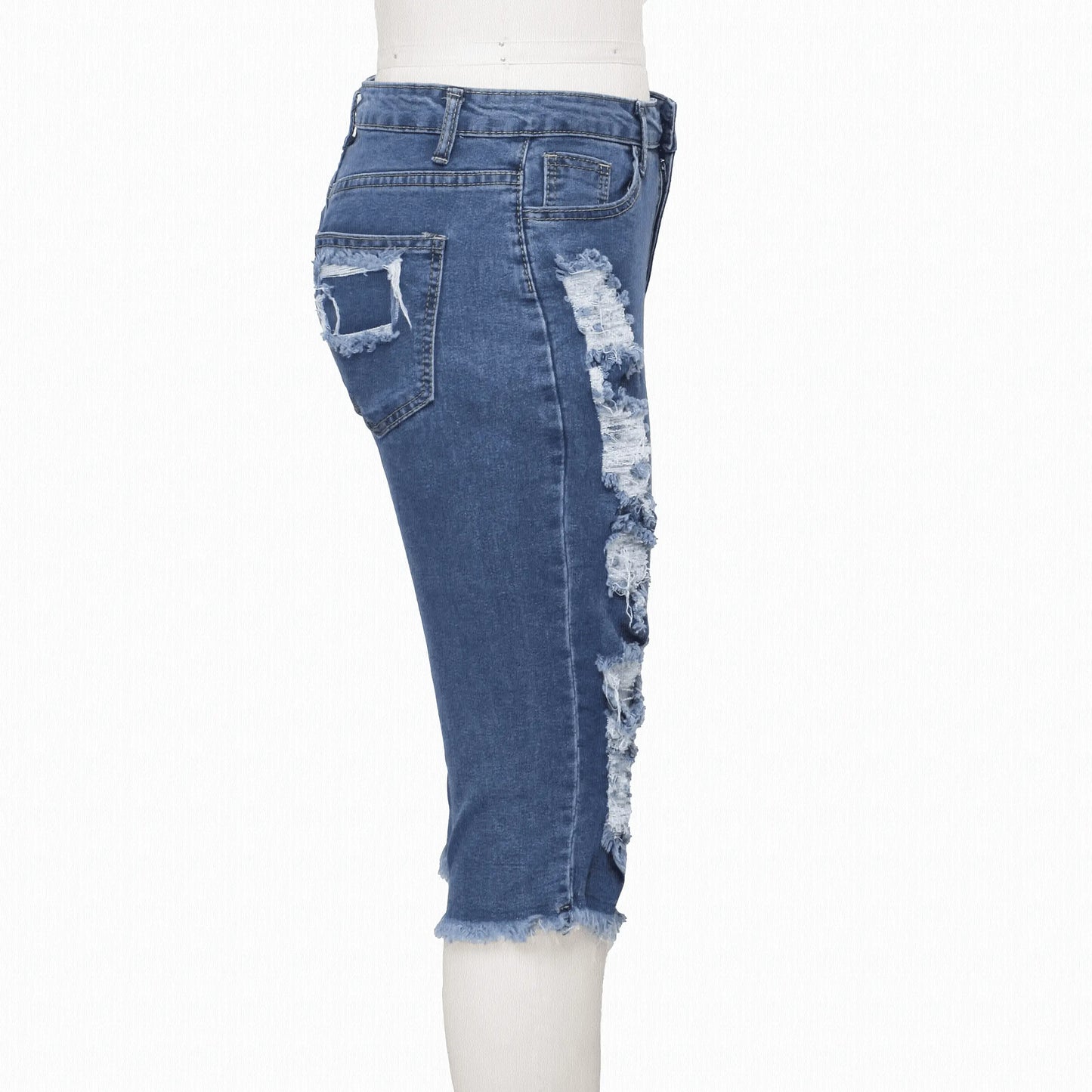 2 PCS Ripped High Waist Stretchy Knee Length Denim - IVORYNN