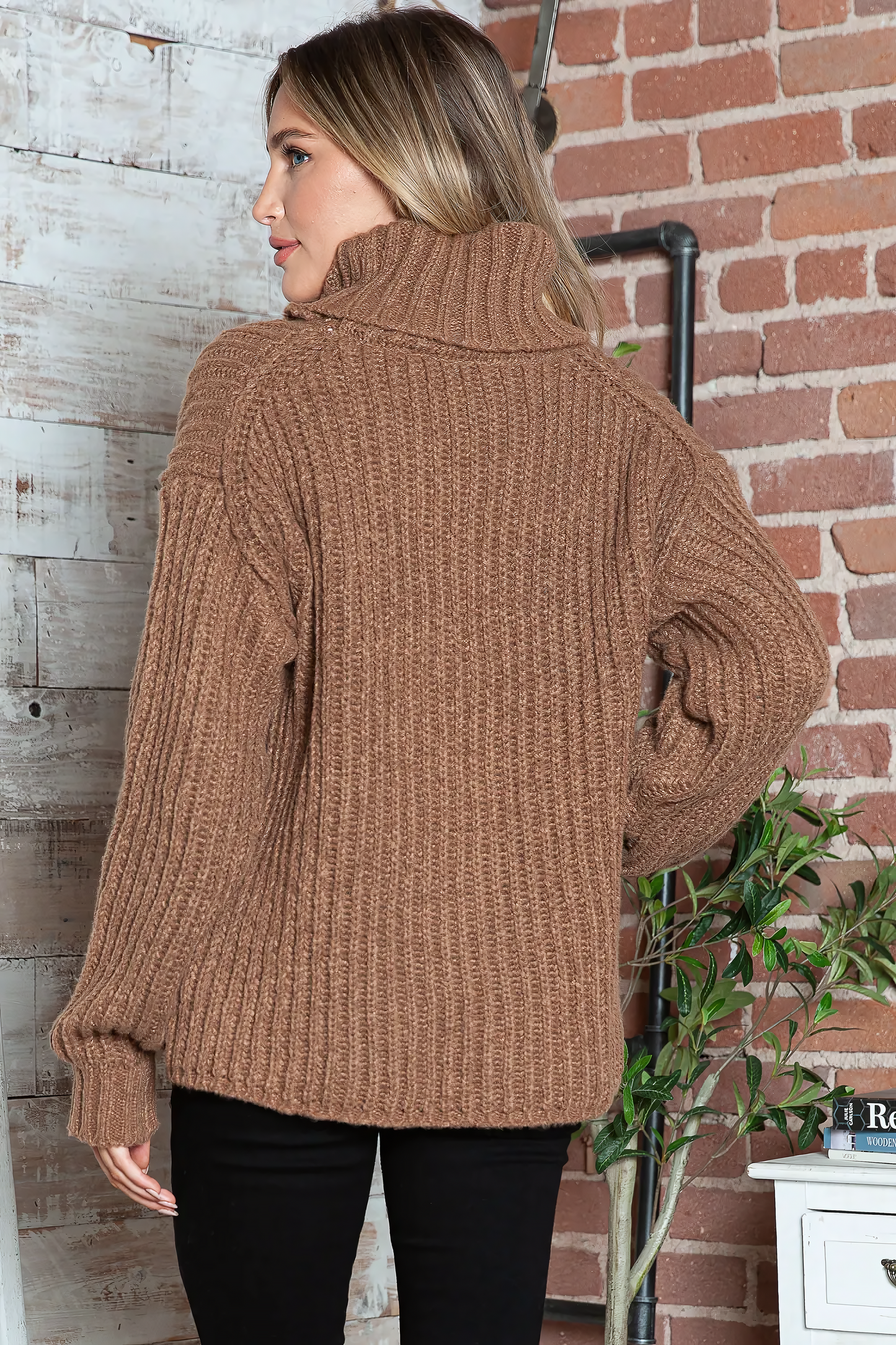 Turtleneck Dropped Shoulder Pullover Sweater