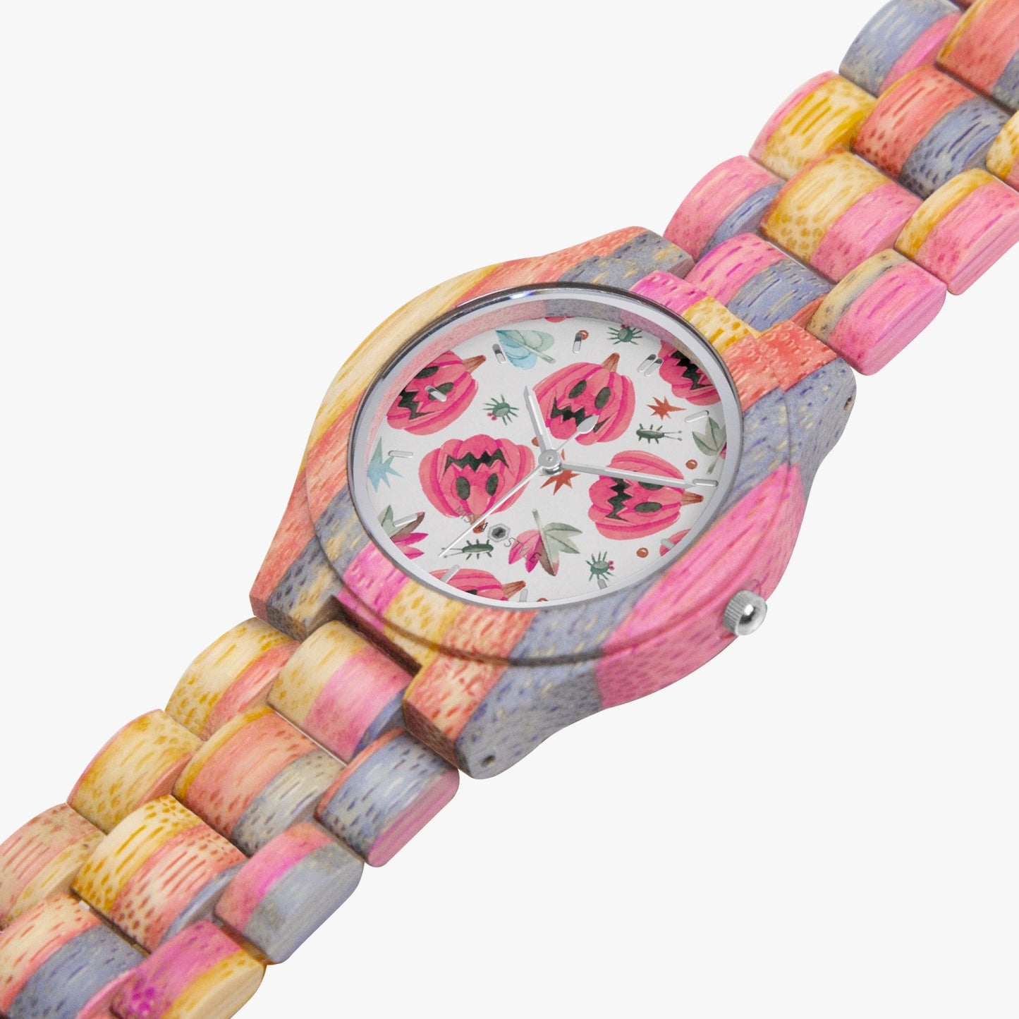 Halloween Camouflage Gray Pink Wooden Watch
