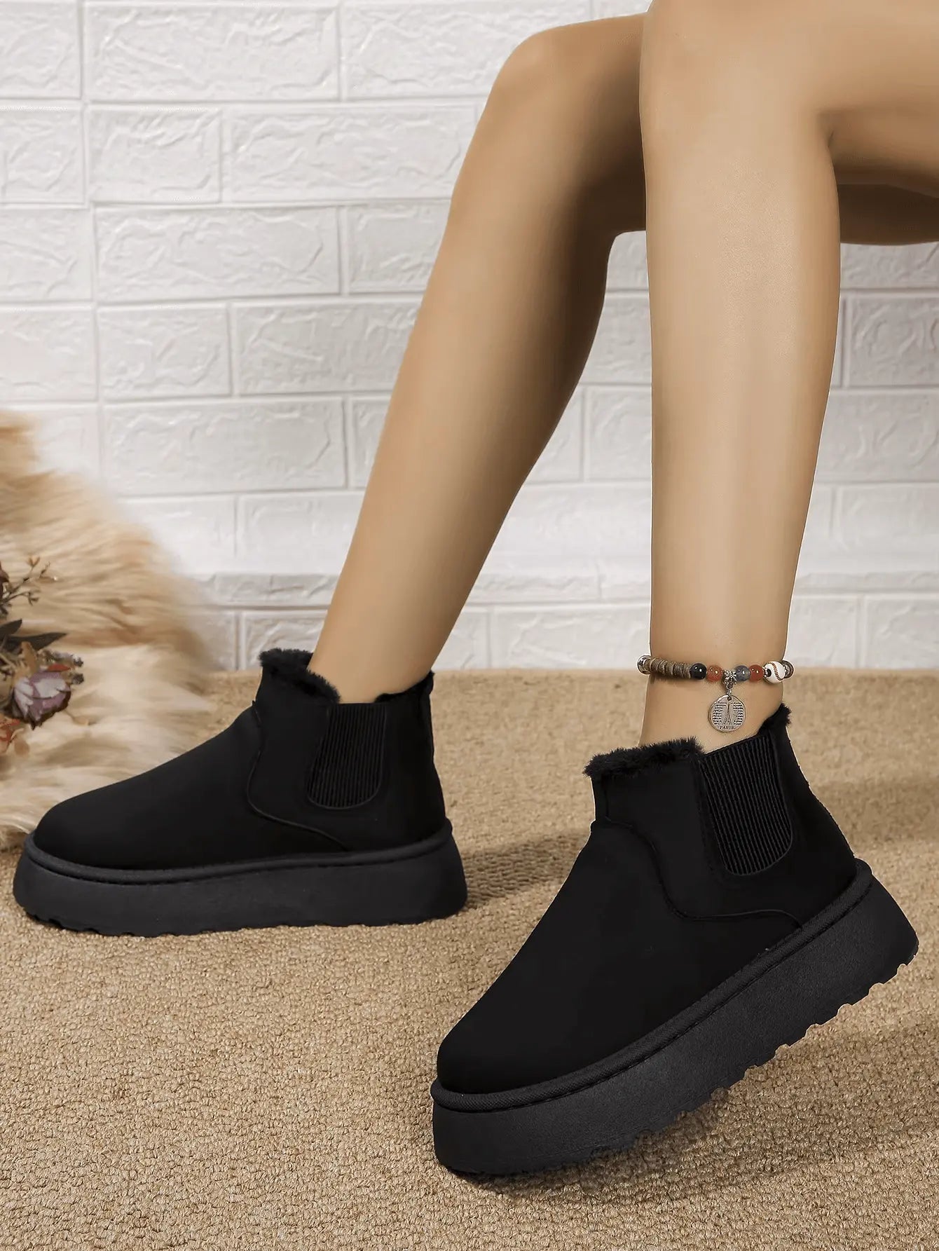 2PCS Cozy Height Increasing Ankle Thick-Soled Boots - IVORYNN