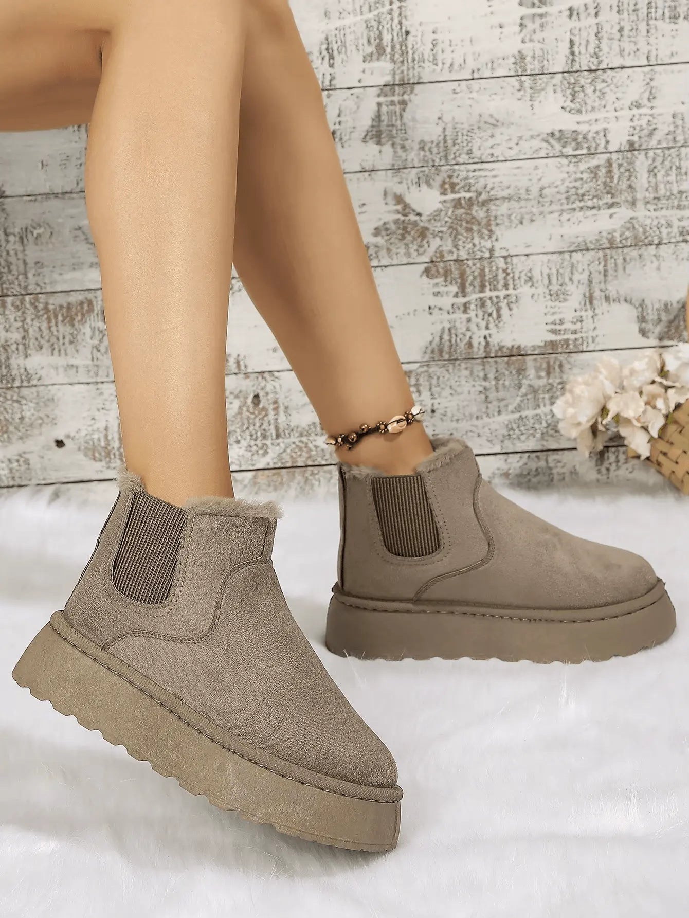2PCS Cozy Height Increasing Ankle Thick-Soled Boots - IVORYNN
