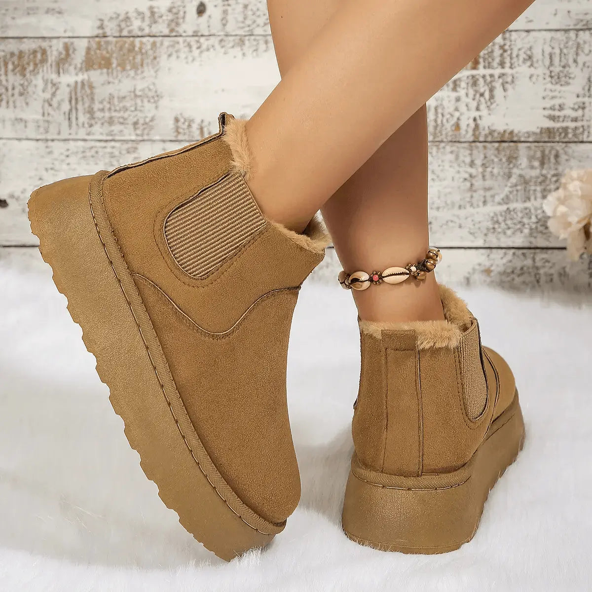 2PCS Cozy Height Increasing Ankle Thick-Soled Boots - IVORYNN