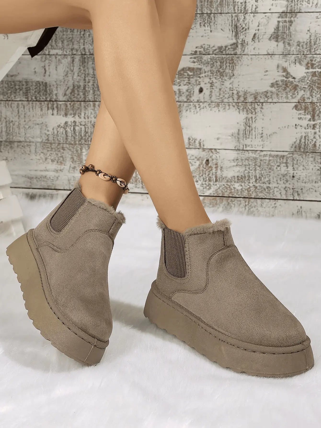 2PCS Cozy Height Increasing Ankle Thick-Soled Boots - IVORYNN