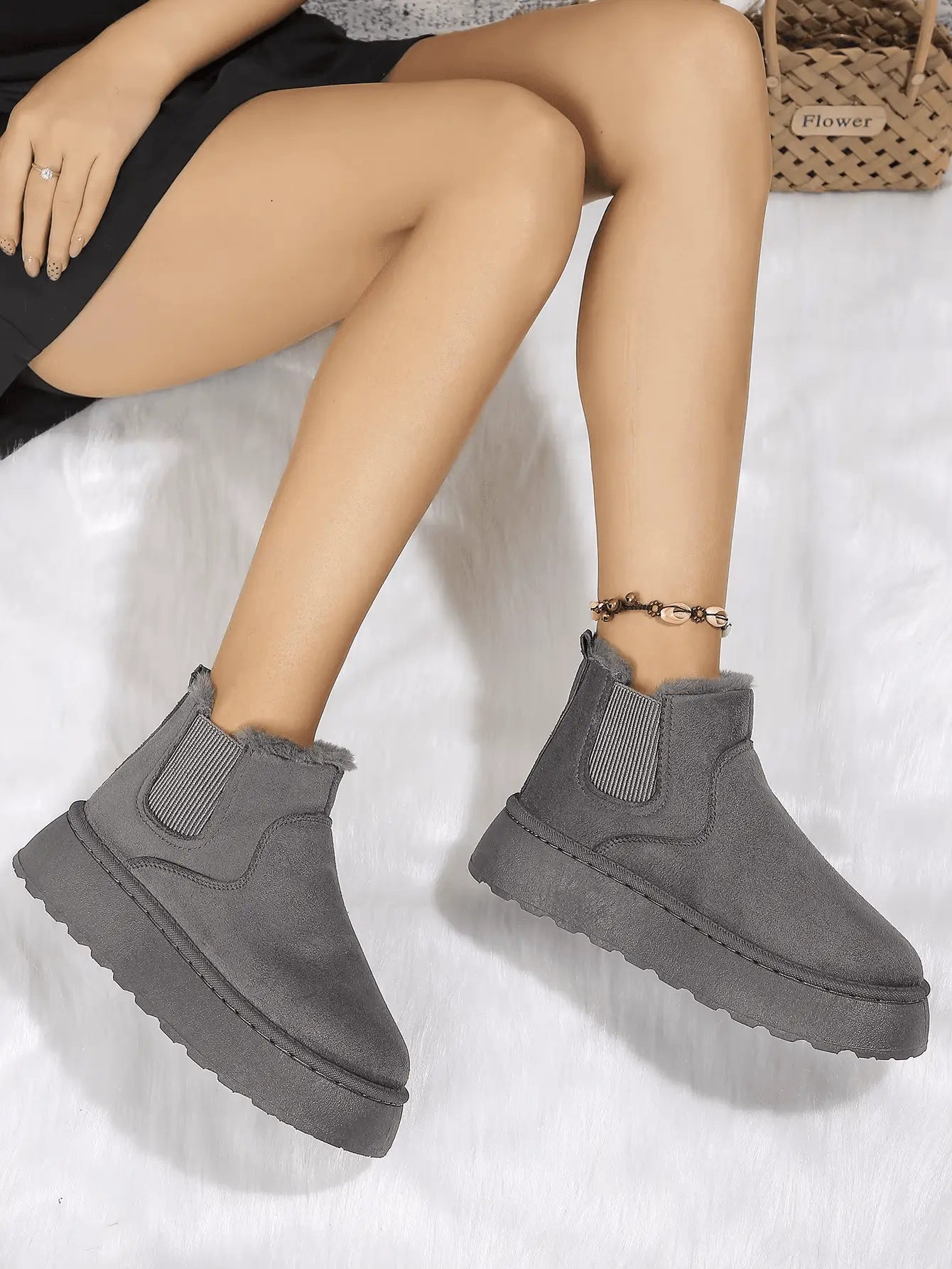 2PCS Cozy Height Increasing Ankle Thick-Soled Boots - IVORYNN