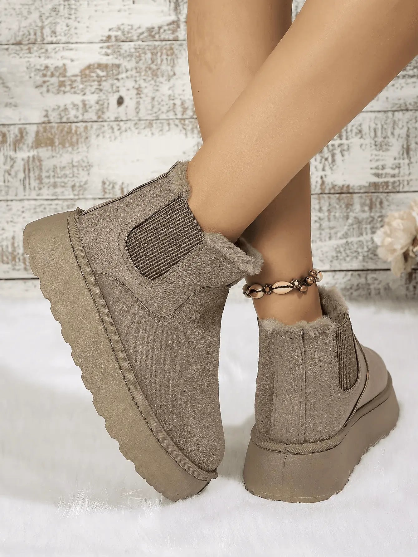 2PCS Cozy Height Increasing Ankle Thick-Soled Boots - IVORYNN