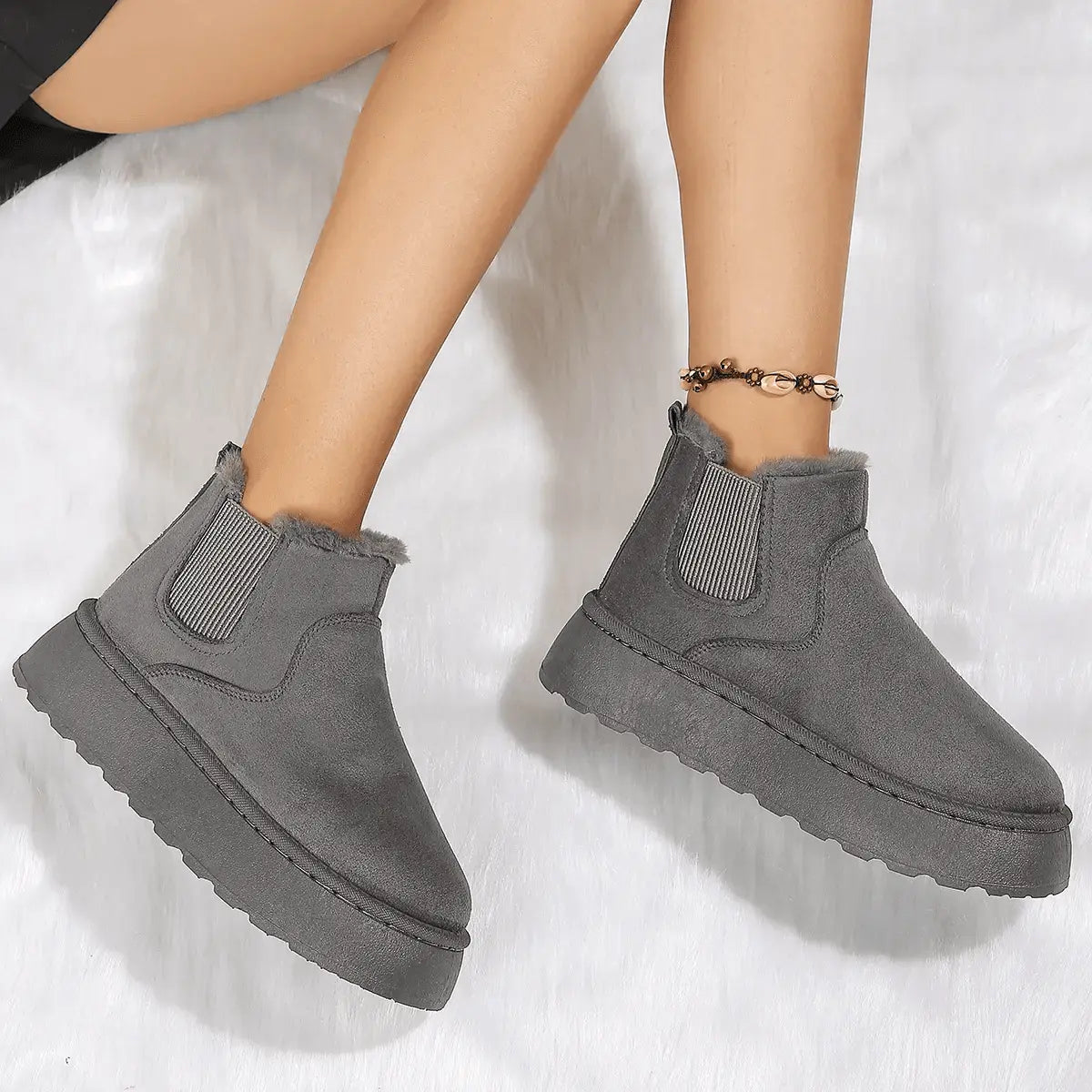 2PCS Cozy Height Increasing Ankle Thick-Soled Boots - IVORYNN