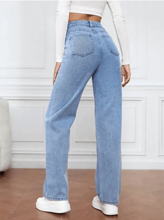 2PCS Vintage High Waist Loose and Stretchy Denim Pants - IVORYNN