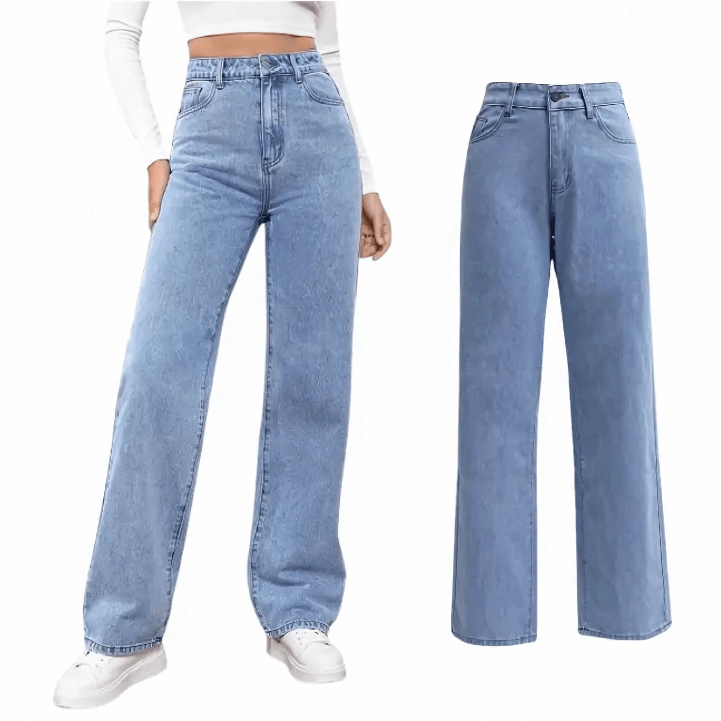 2PCS Vintage High Waist Loose and Stretchy Denim Pants - IVORYNN