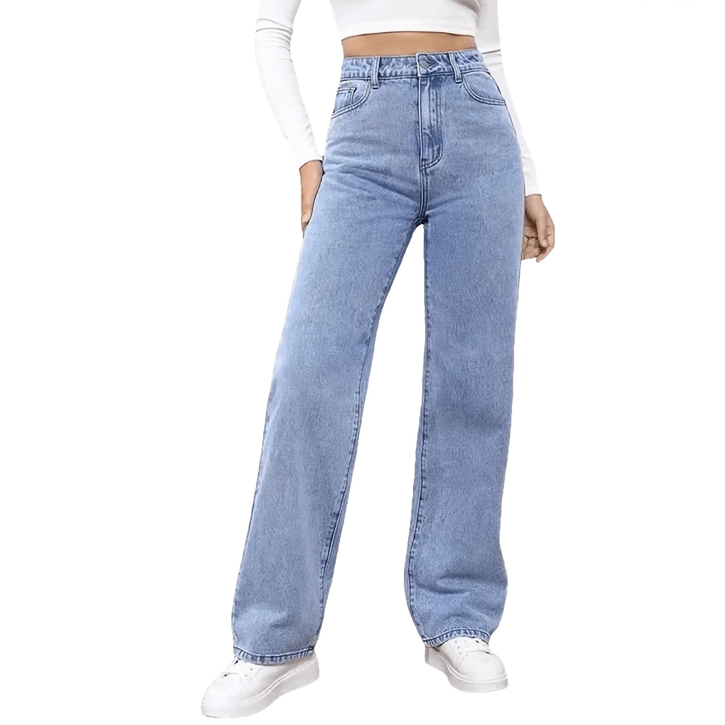 2PCS Vintage High Waist Loose and Stretchy Denim Pants - IVORYNN