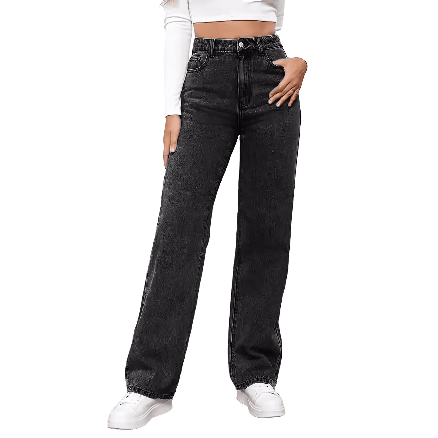 2PCS Vintage High Waist Loose and Stretchy Denim Pants - IVORYNN
