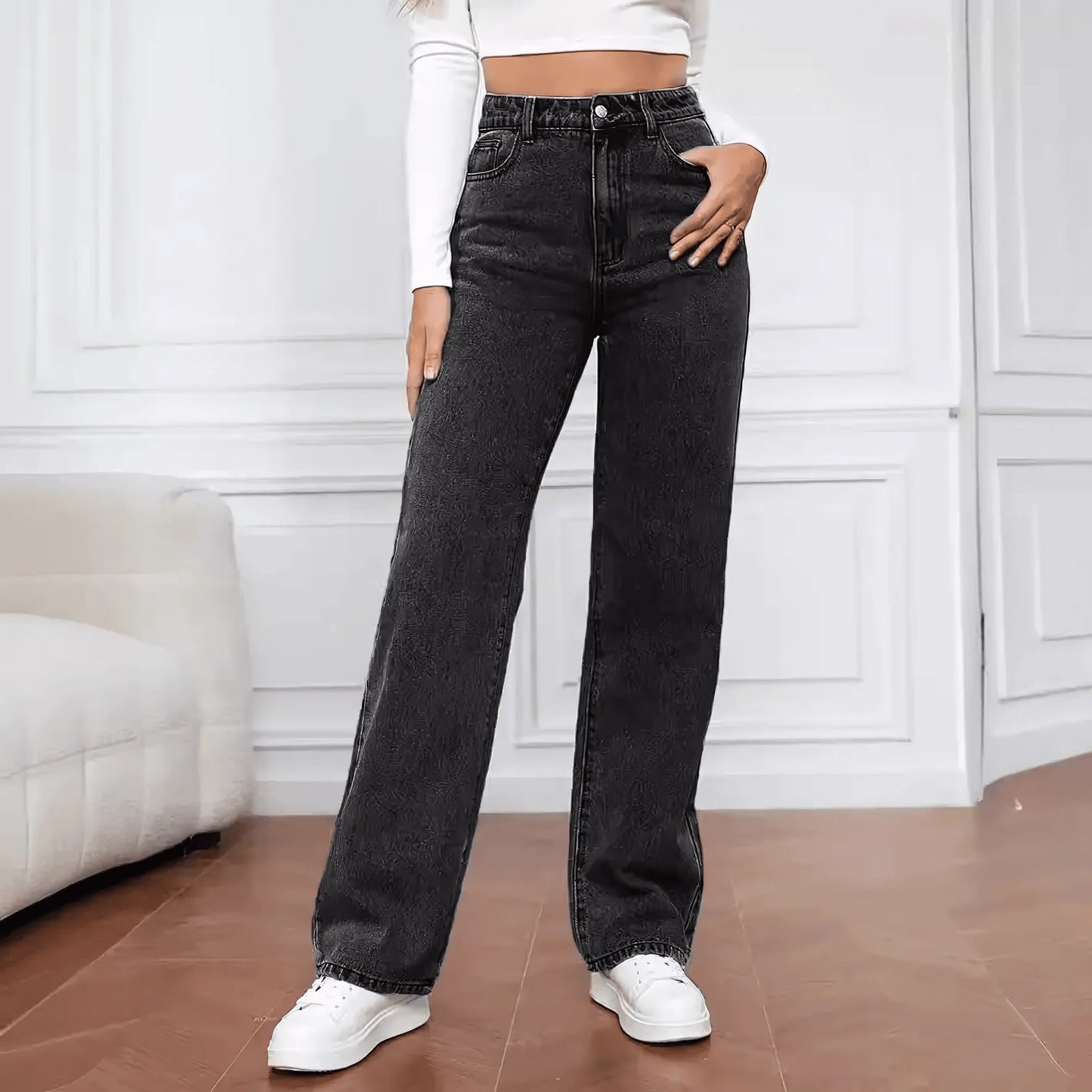 2PCS Vintage High Waist Loose and Stretchy Denim Pants - IVORYNN