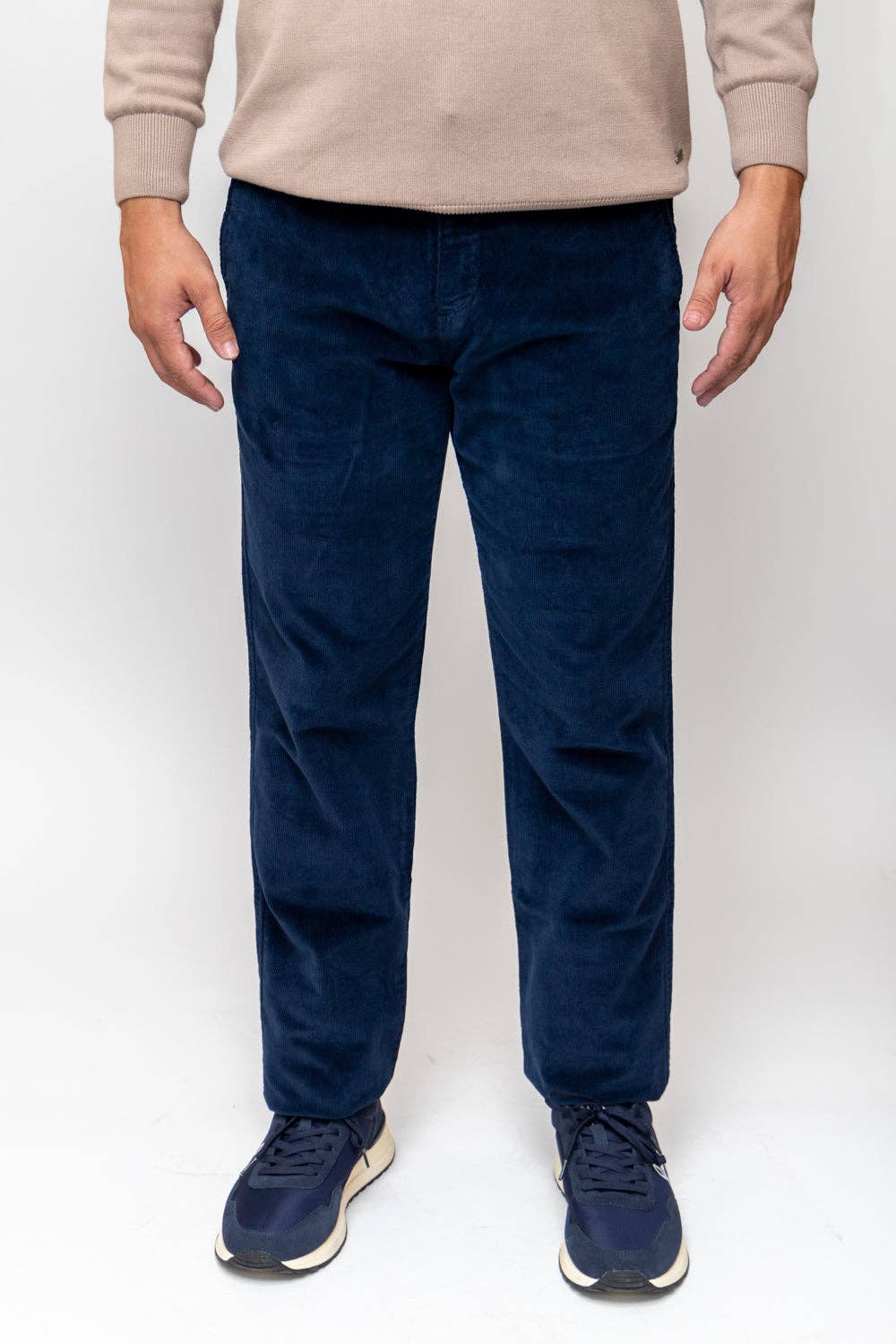 Men's Classic Navy Blue Corduroy Pants - Soft Stretch Fabric Winter Trousers