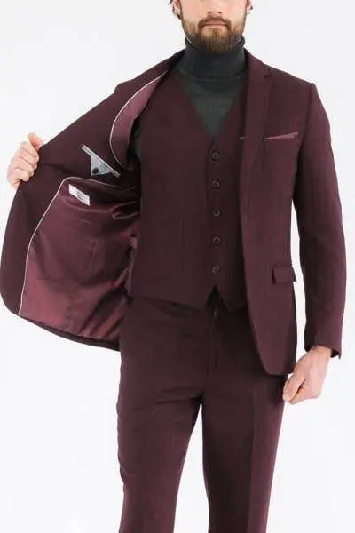 3-Piece Slim Fit Burgundy Suit - IVORYNN