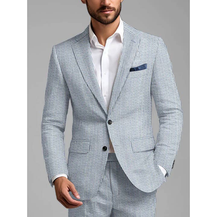 Ferrecci Men's Tan Slim Fit Two-Button Seersucker Suit Set for Formal Occasions