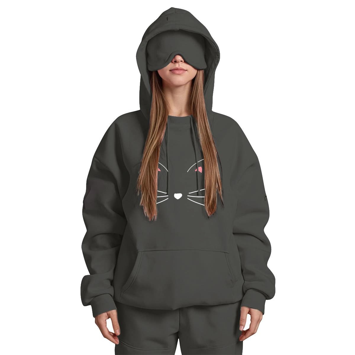 Travel Nap Gray Hoodie with Built-in Eye Mask