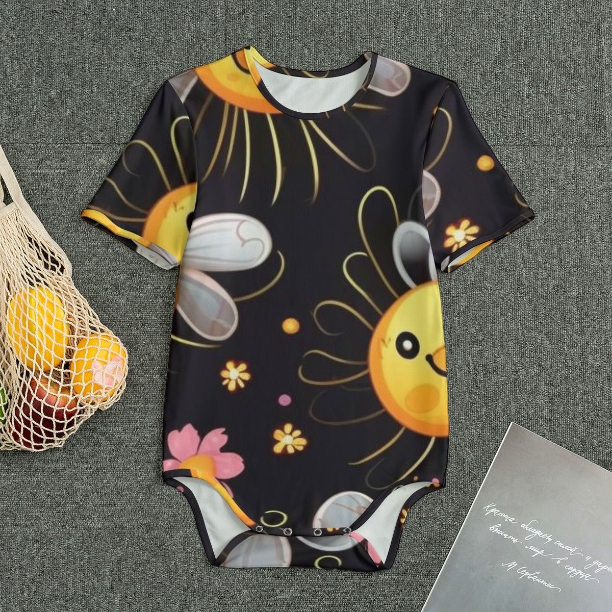 Sun Flower Black Baby Bodysuits