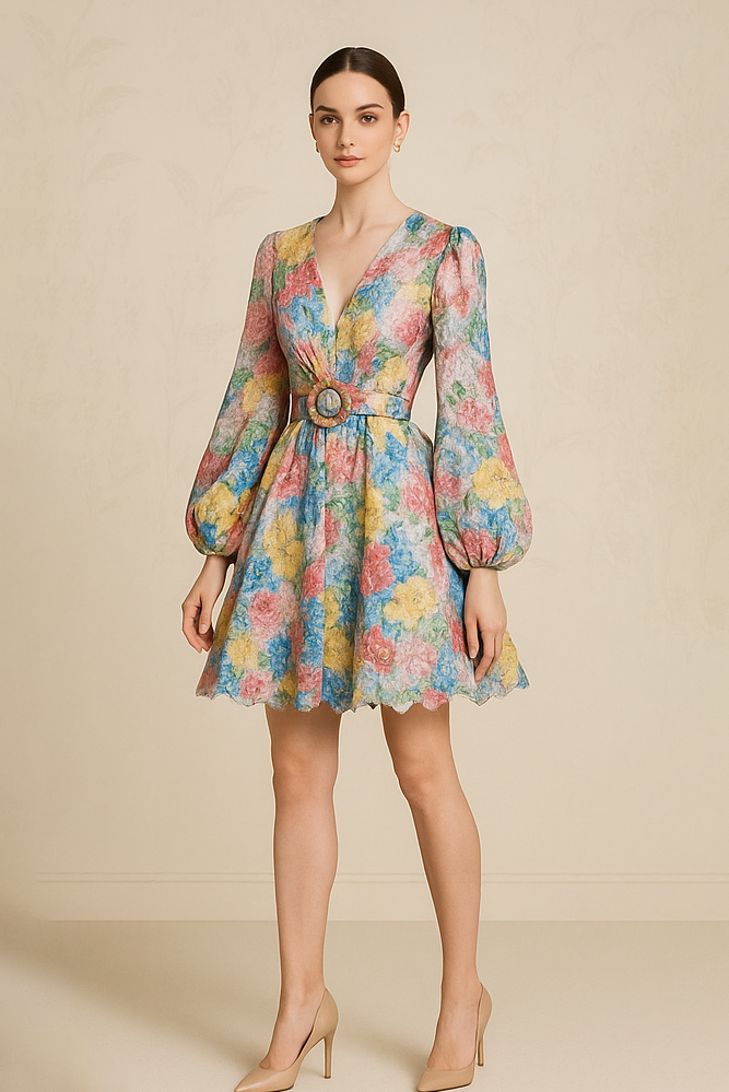 Fairycore V-Neck Casual Midi Puff Dress