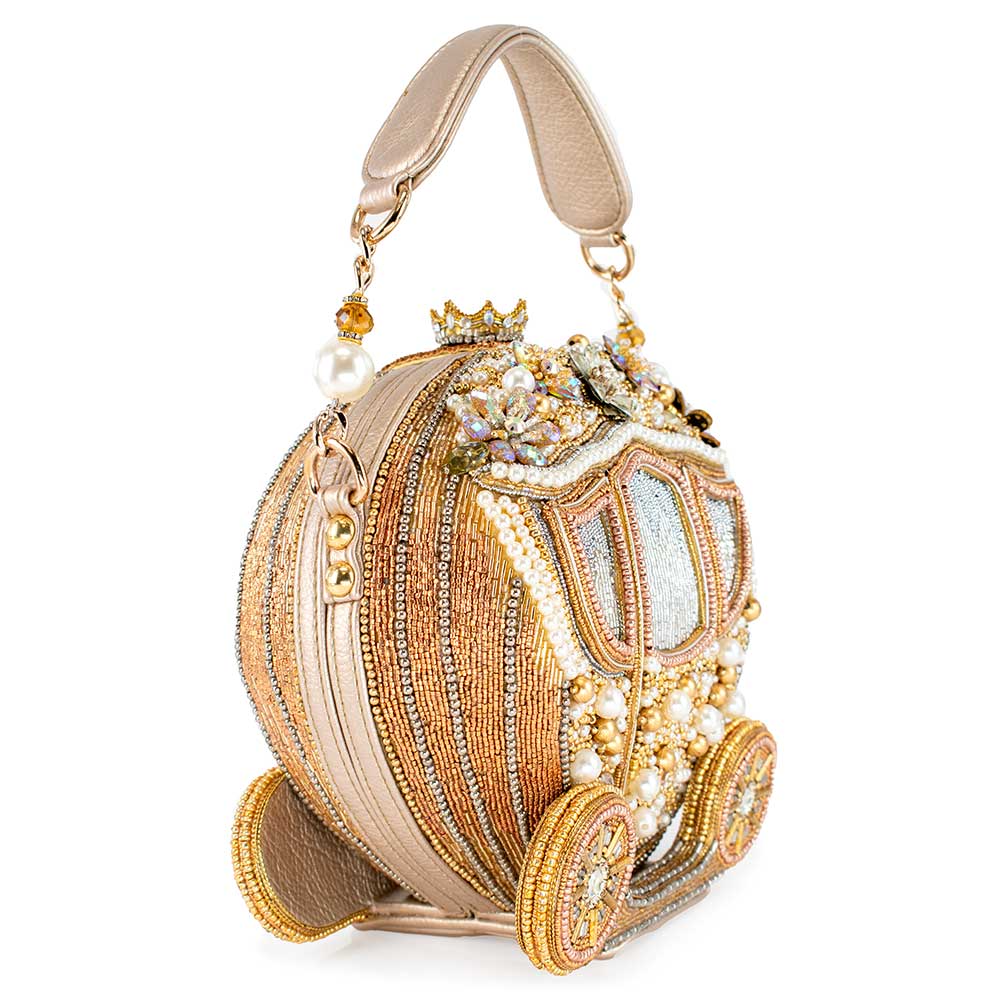 Luxurious Beaded Gold Carriage Handbag, Elegant Top Handle Evening Bag for Women