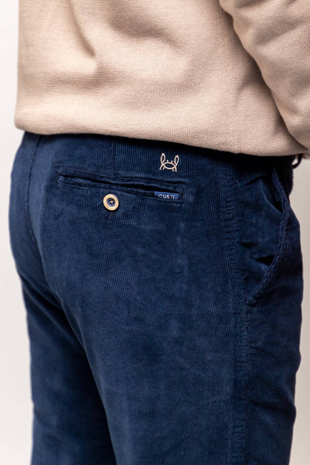 Men's Classic Navy Blue Corduroy Pants - Soft Stretch Fabric Winter Trousers