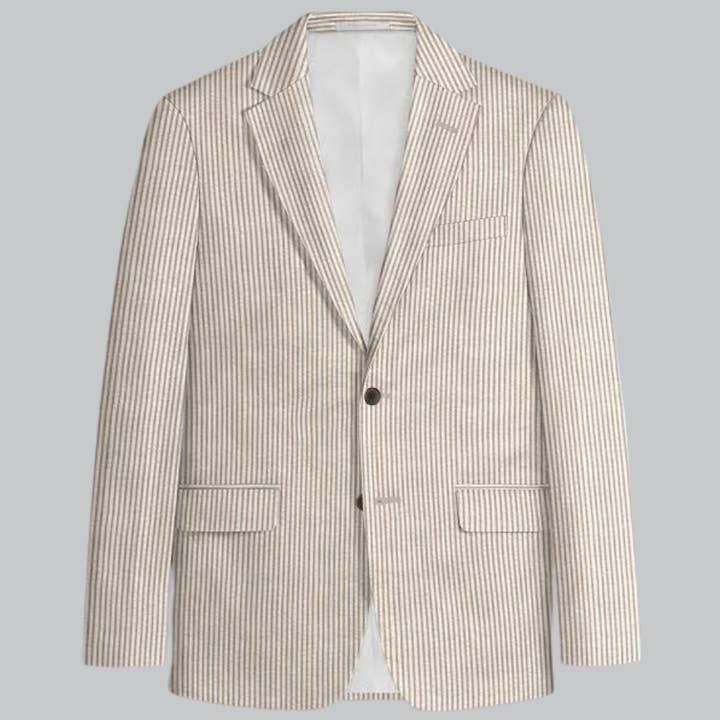 Ferrecci Men's Tan Slim Fit Two-Button Seersucker Suit Set for Formal Occasions
