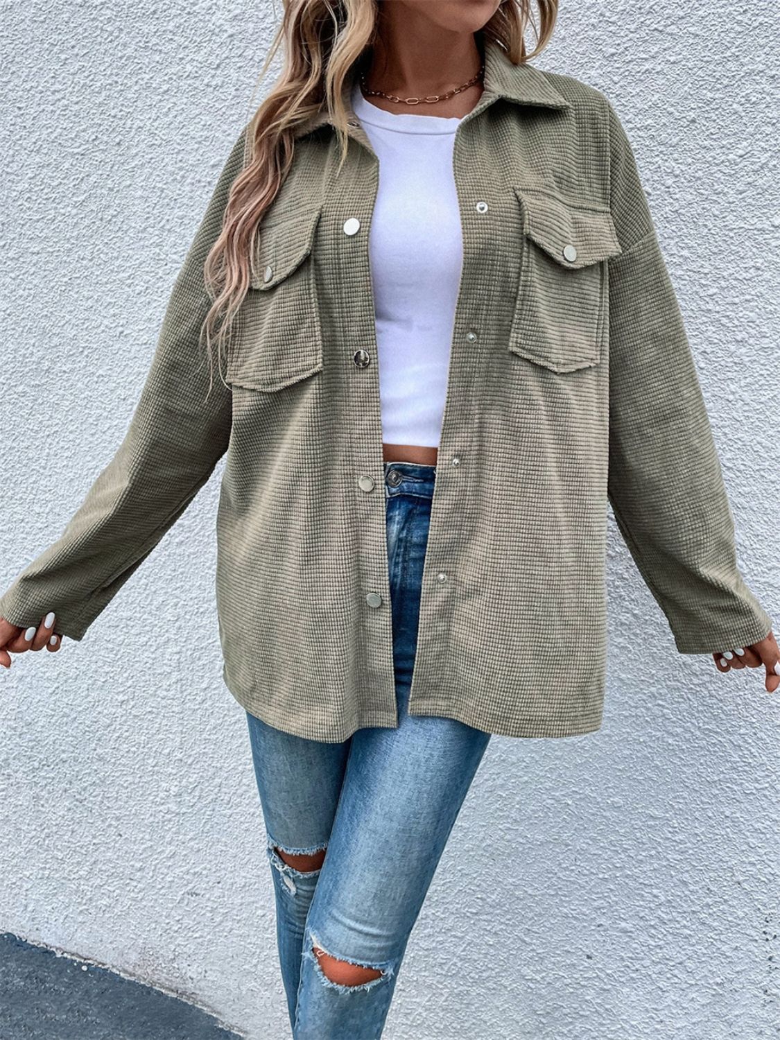 Snap Down Collared Luxury Shoulder Jacket