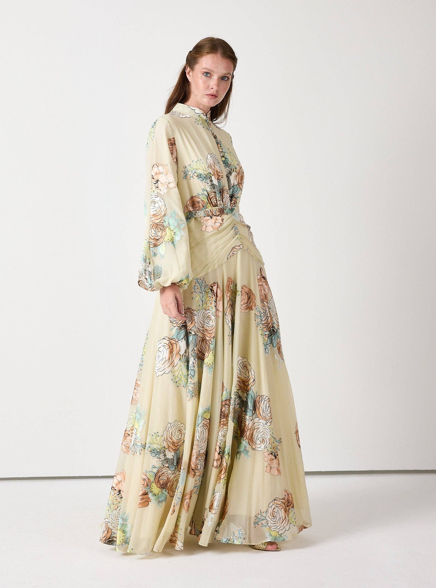 Wholesale Floral Belted Devoré Velvet Effect Maxi Dress for Women