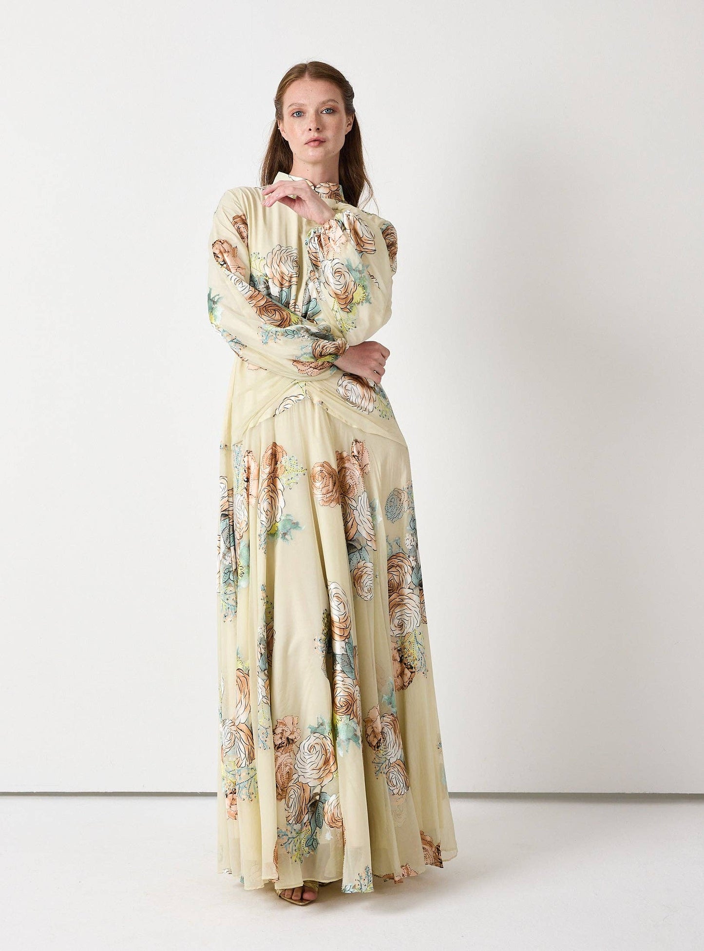Wholesale Floral Belted Devoré Velvet Effect Maxi Dress for Women