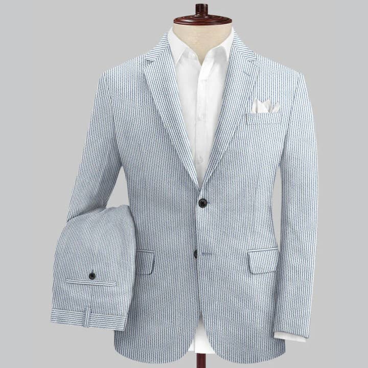Ferrecci Men's Tan Slim Fit Two-Button Seersucker Suit Set for Formal Occasions