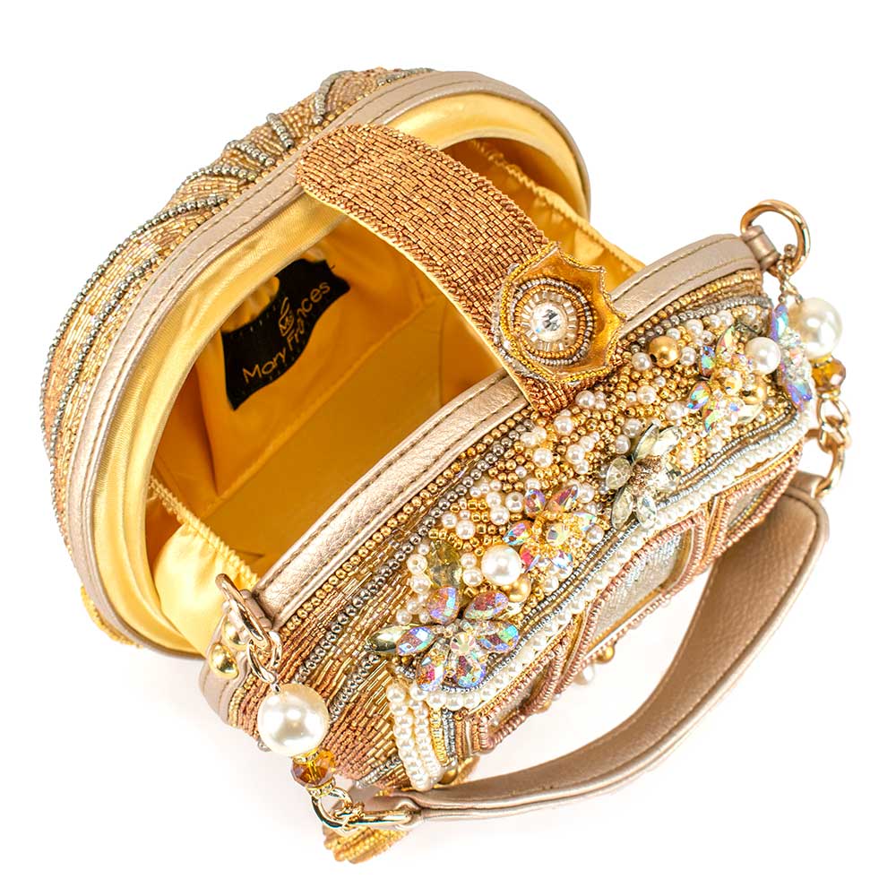 Luxurious Beaded Gold Carriage Handbag, Elegant Top Handle Evening Bag for Women