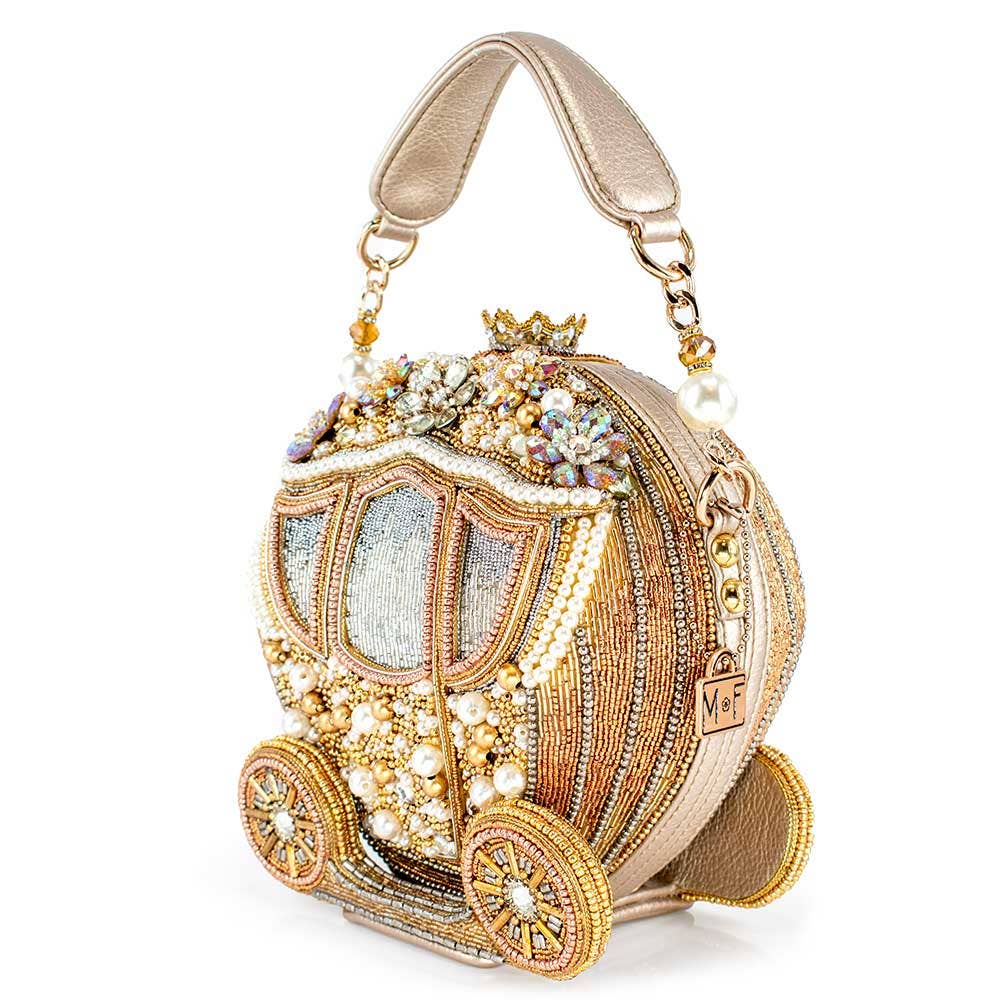 Luxurious Beaded Gold Carriage Handbag, Elegant Top Handle Evening Bag for Women