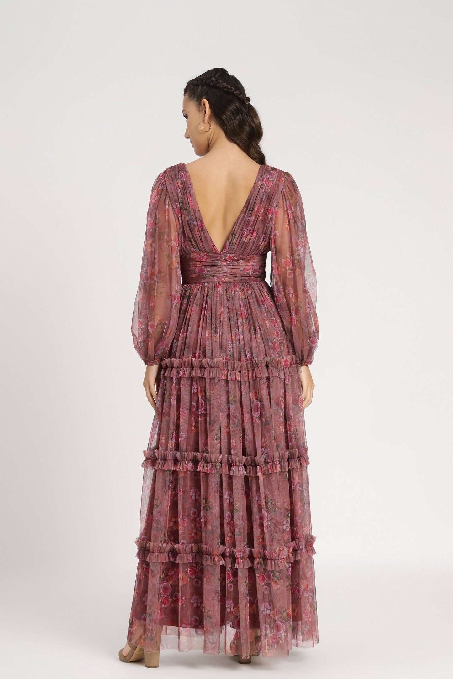 Elegant Purple Floral Tulle Maxi Dress for Formal & Wedding Guest Occasions