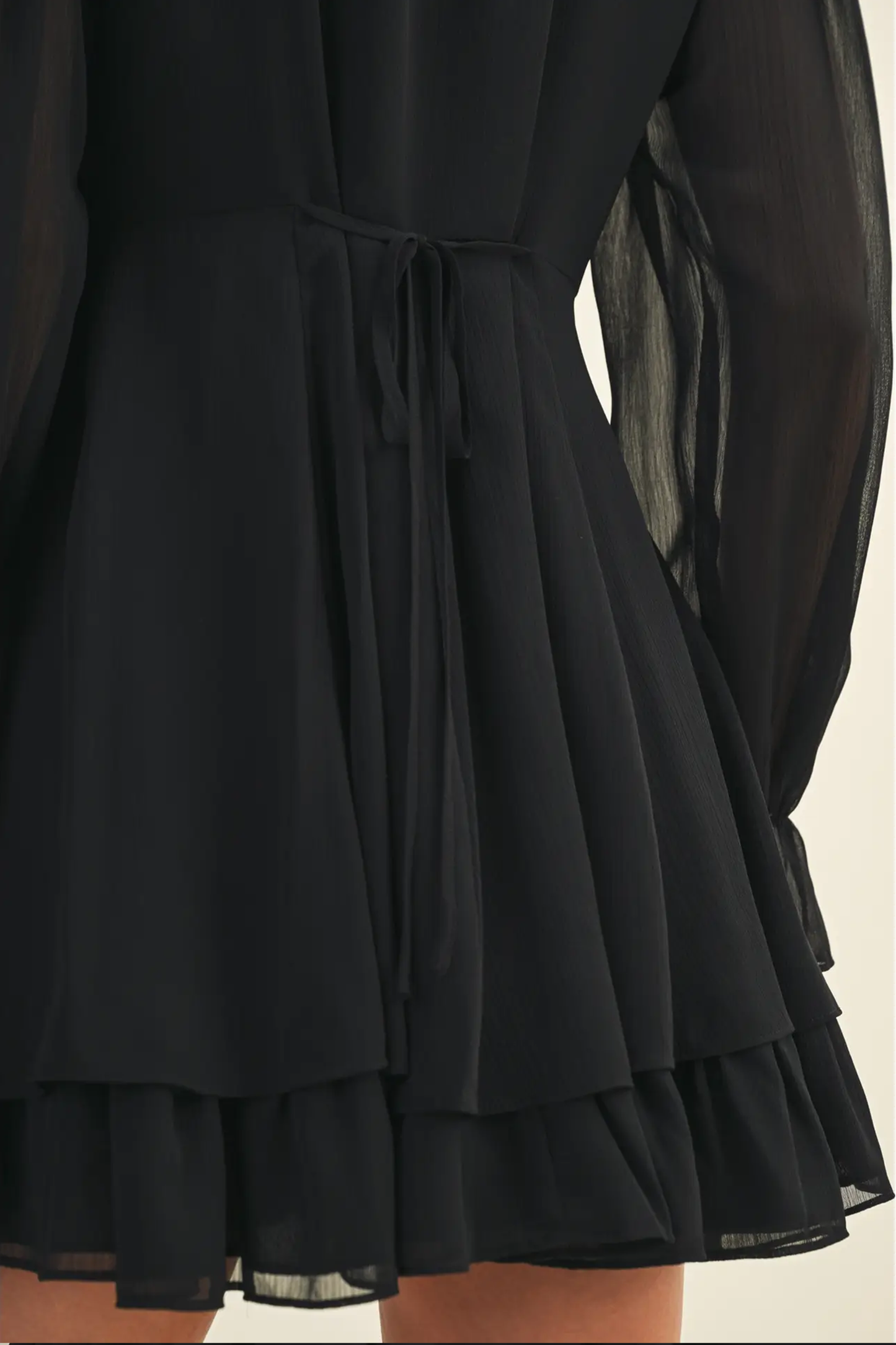 Tie Front Ruffled Black Short Dress