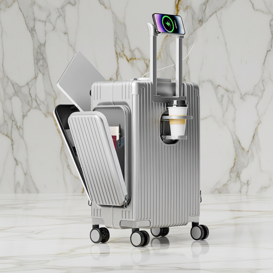 الحقيبة على خلفية رخامية بيضاء وذهبية